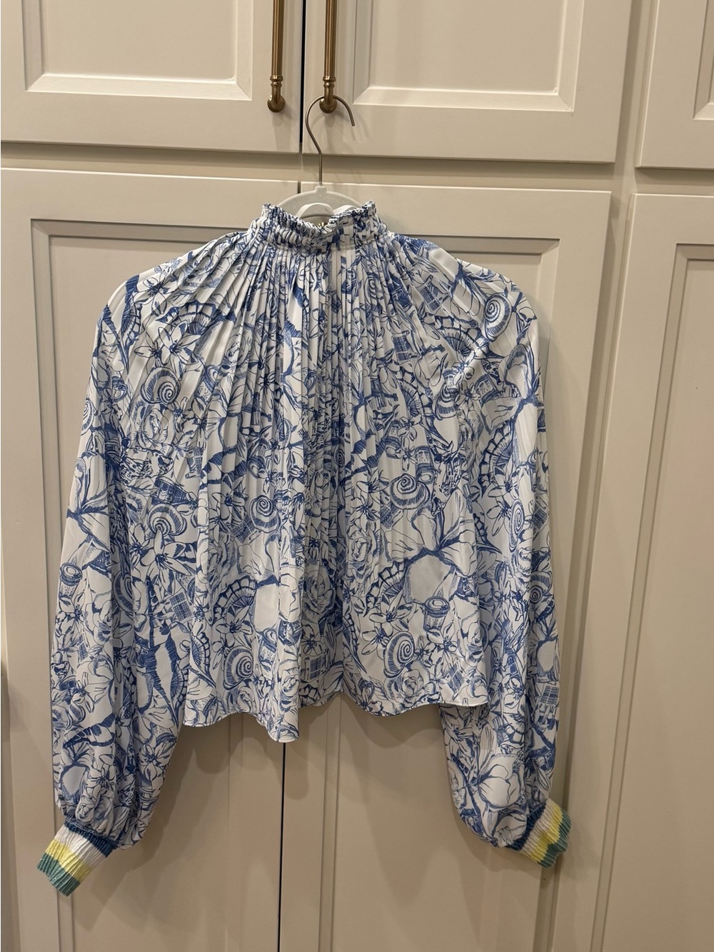 Tibi. Blue and White Floral High Neck Blouse - size 4